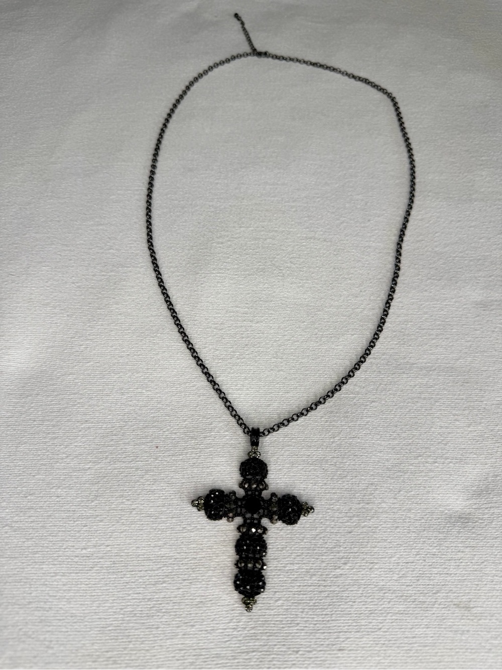 Black‎ Gothic Cross Necklace Statement Pendant Dark Academia Vintage Style - Picture 2 of 4